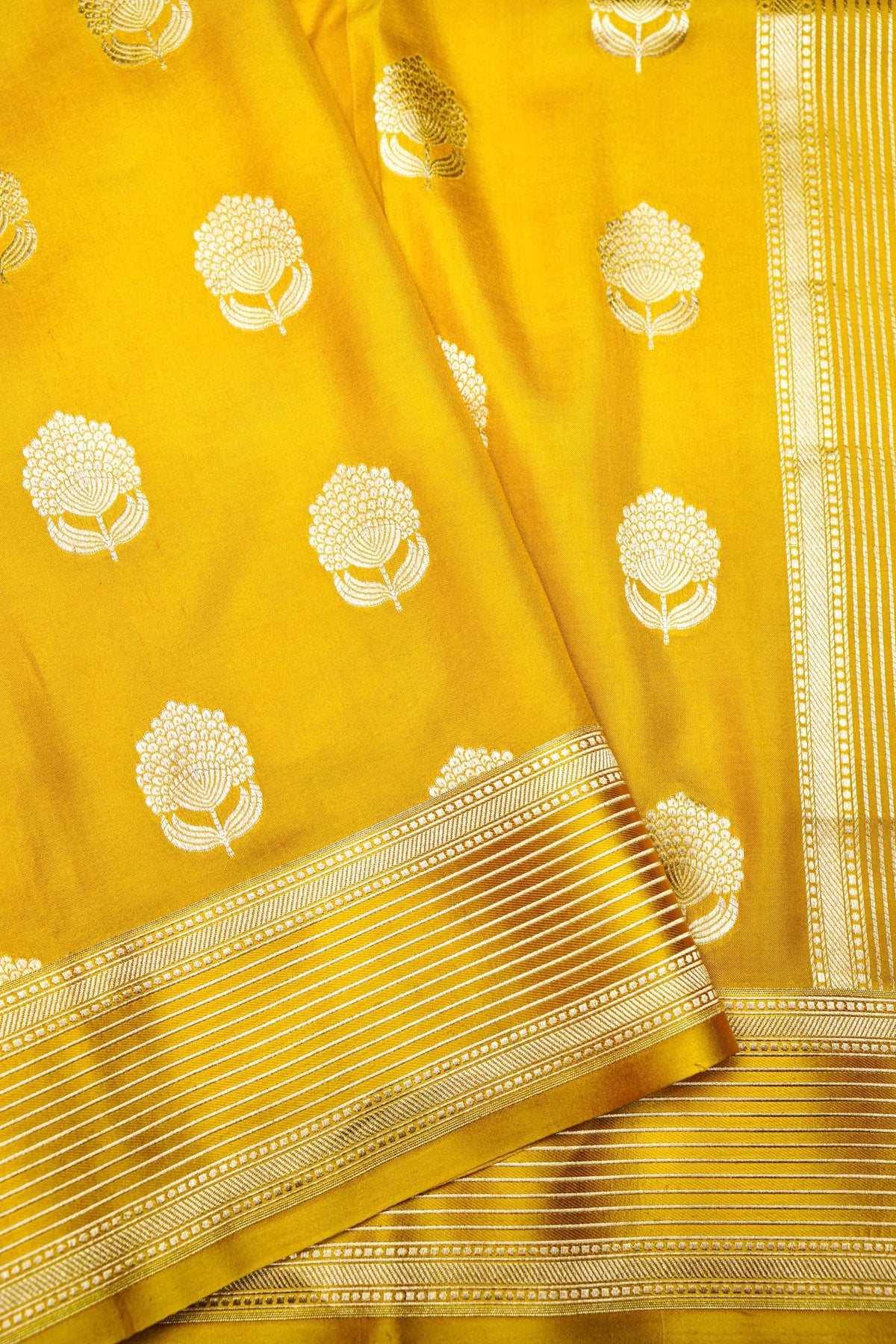Handwoven Mustard Yellow Banarasi Katan Silk Saree