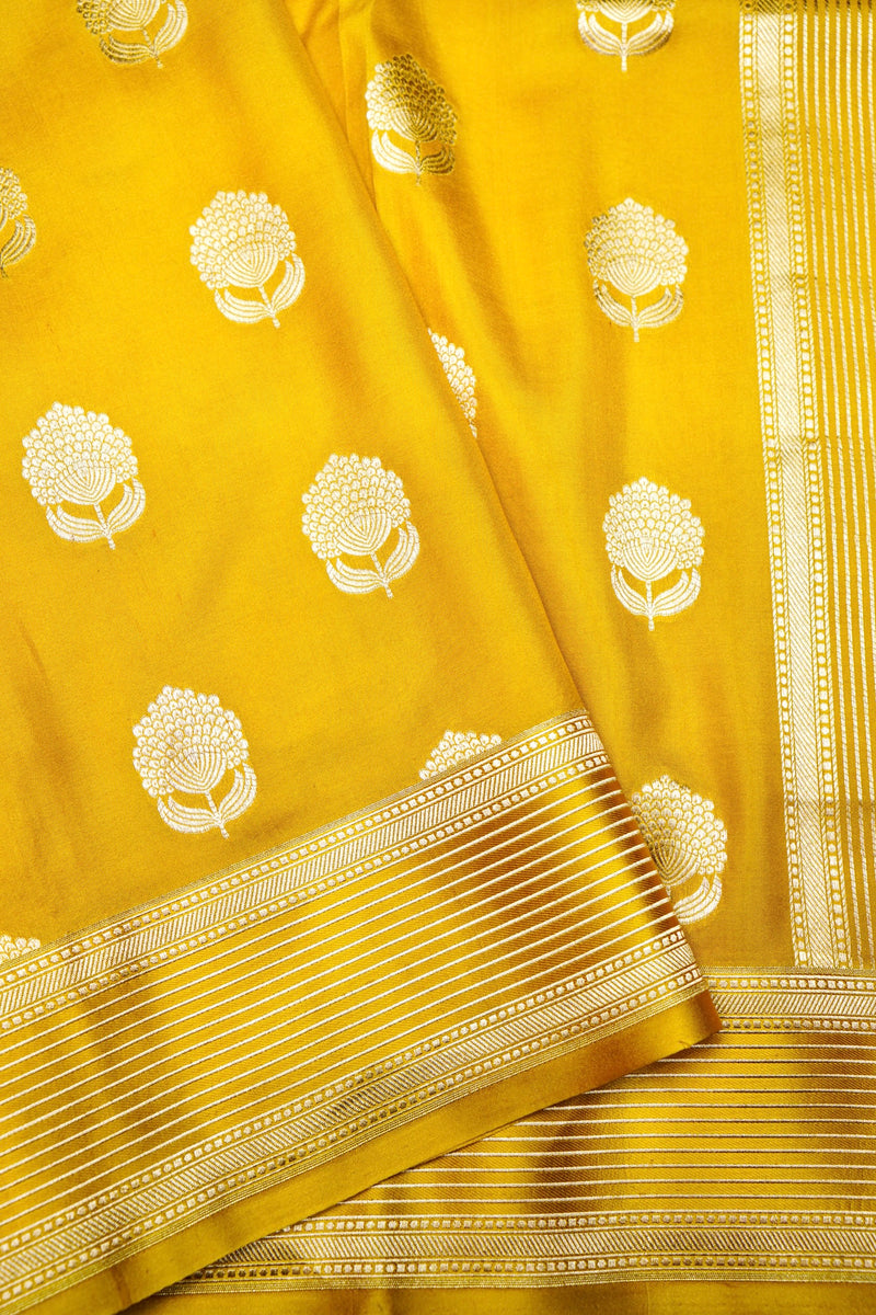 Handwoven Mustard Yellow Banarasi Katan Silk Saree
