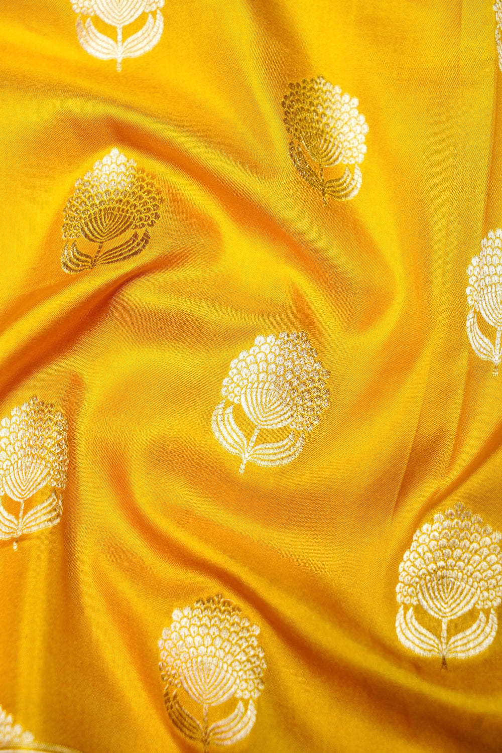 Handwoven Mustard Yellow Banarasi Katan Silk Saree