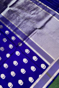 Handwoven Dark Blue Banarasi Katan Silk Saree