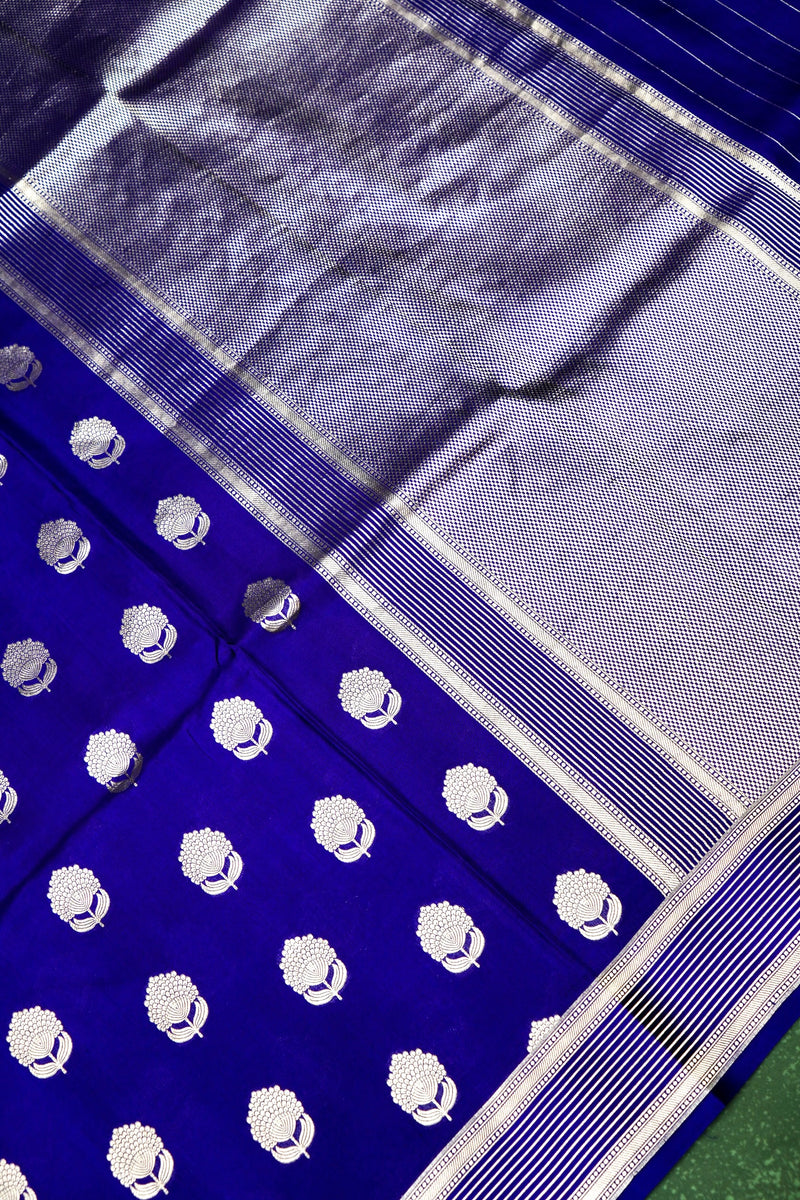 Handwoven Dark Blue Banarasi Katan Silk Saree