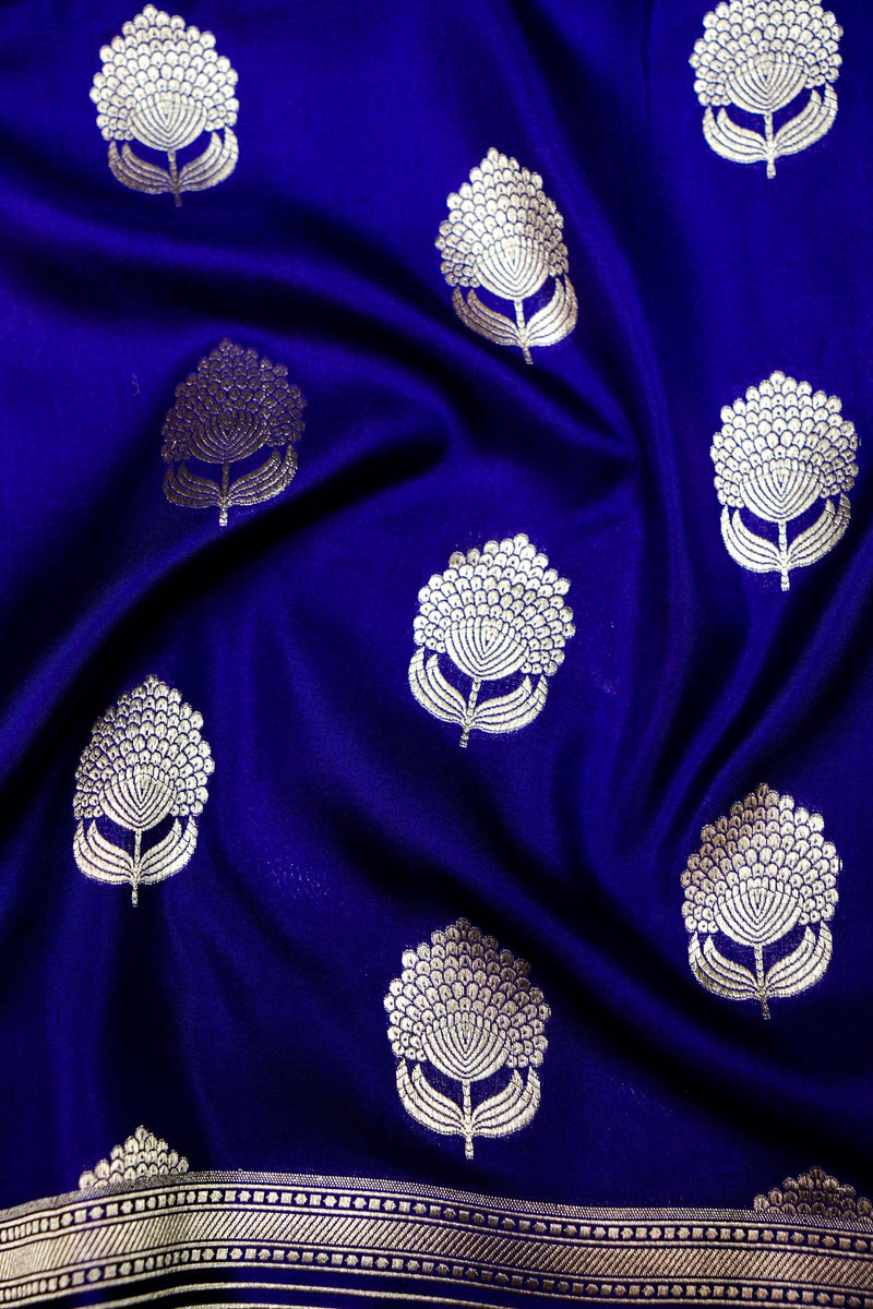Handwoven Dark Blue Banarasi Katan Silk Saree