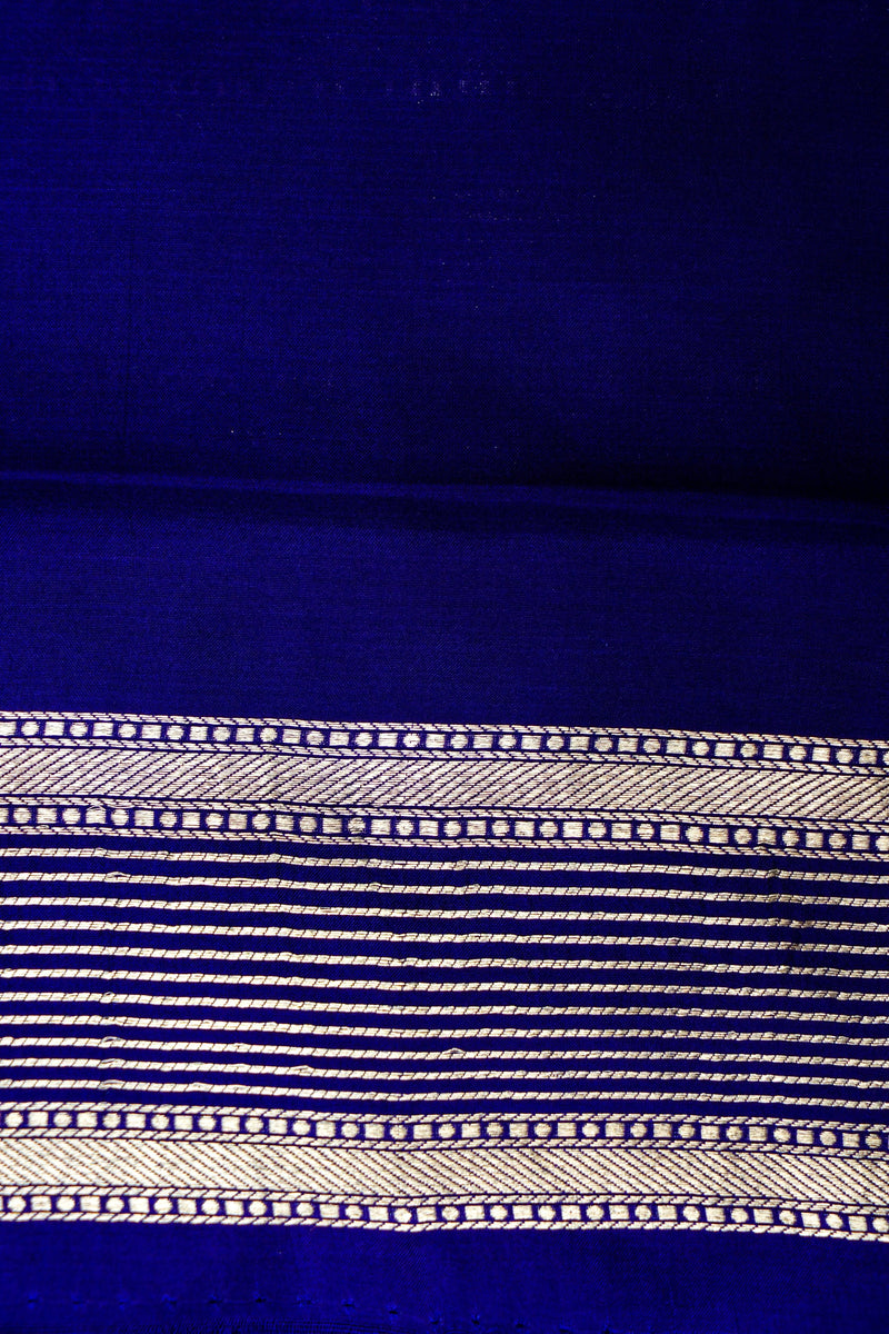 Handwoven Dark Blue Banarasi Katan Silk Saree