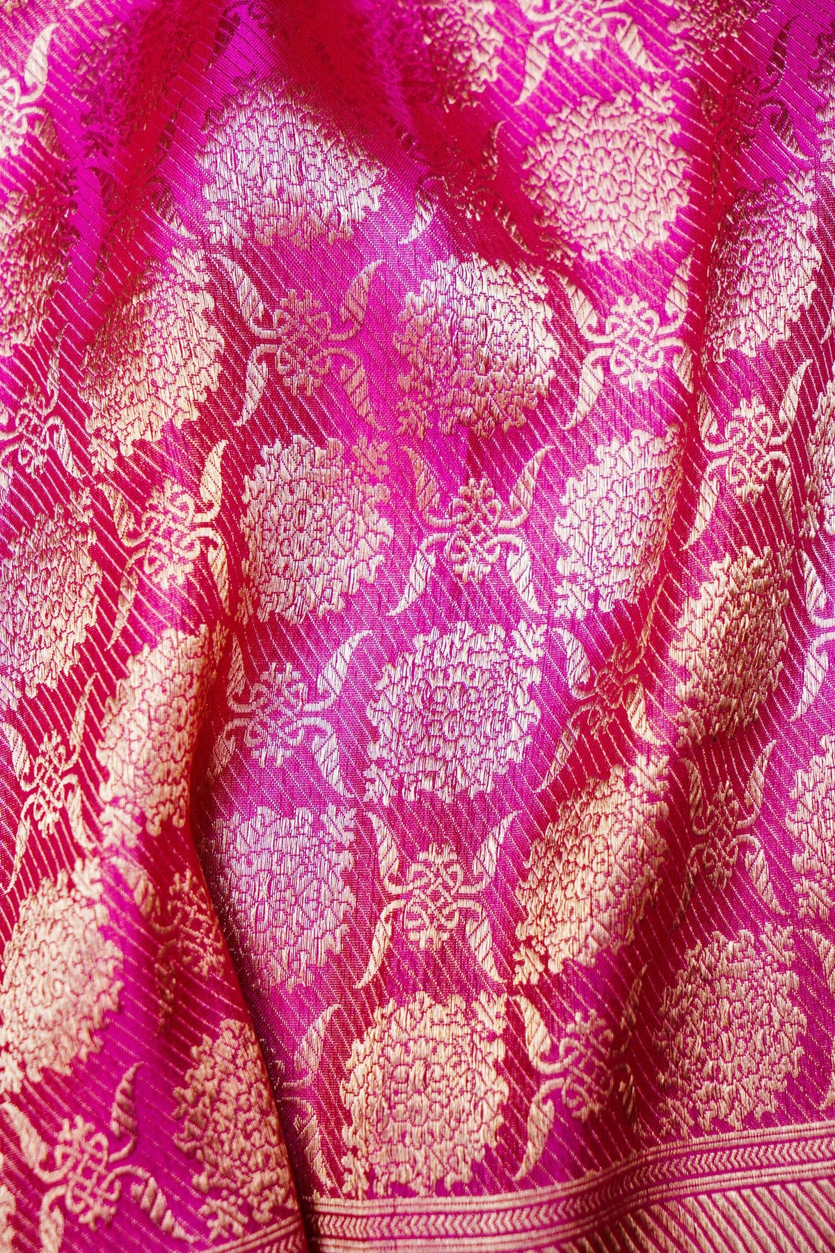 Handwoven Rani Pink Banarasi Katan Silk Saree