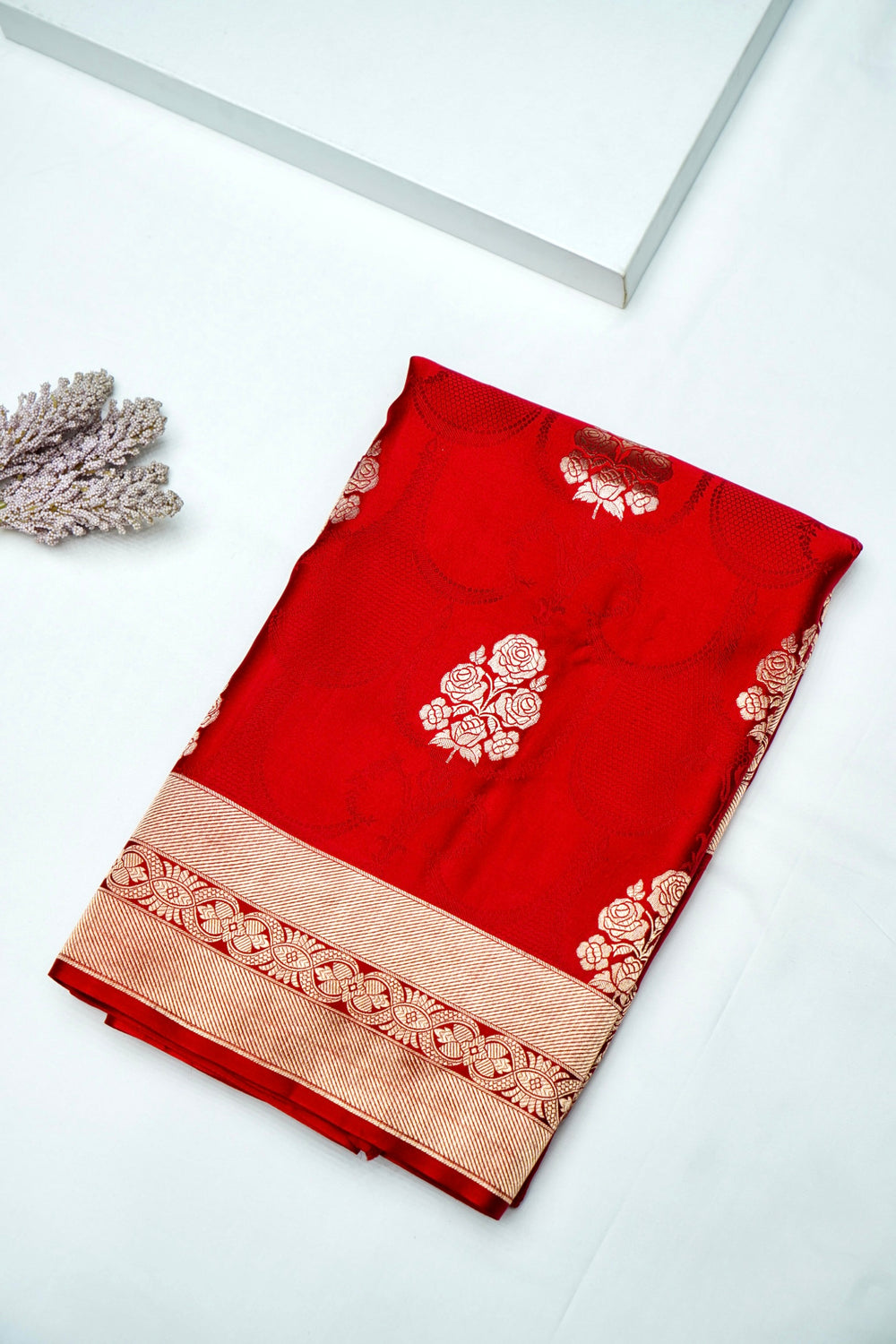 Handwoven Red Banarasi Mashru Silk Saree
