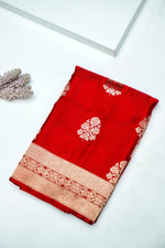 Handwoven Red Banarasi Mashru Silk Saree