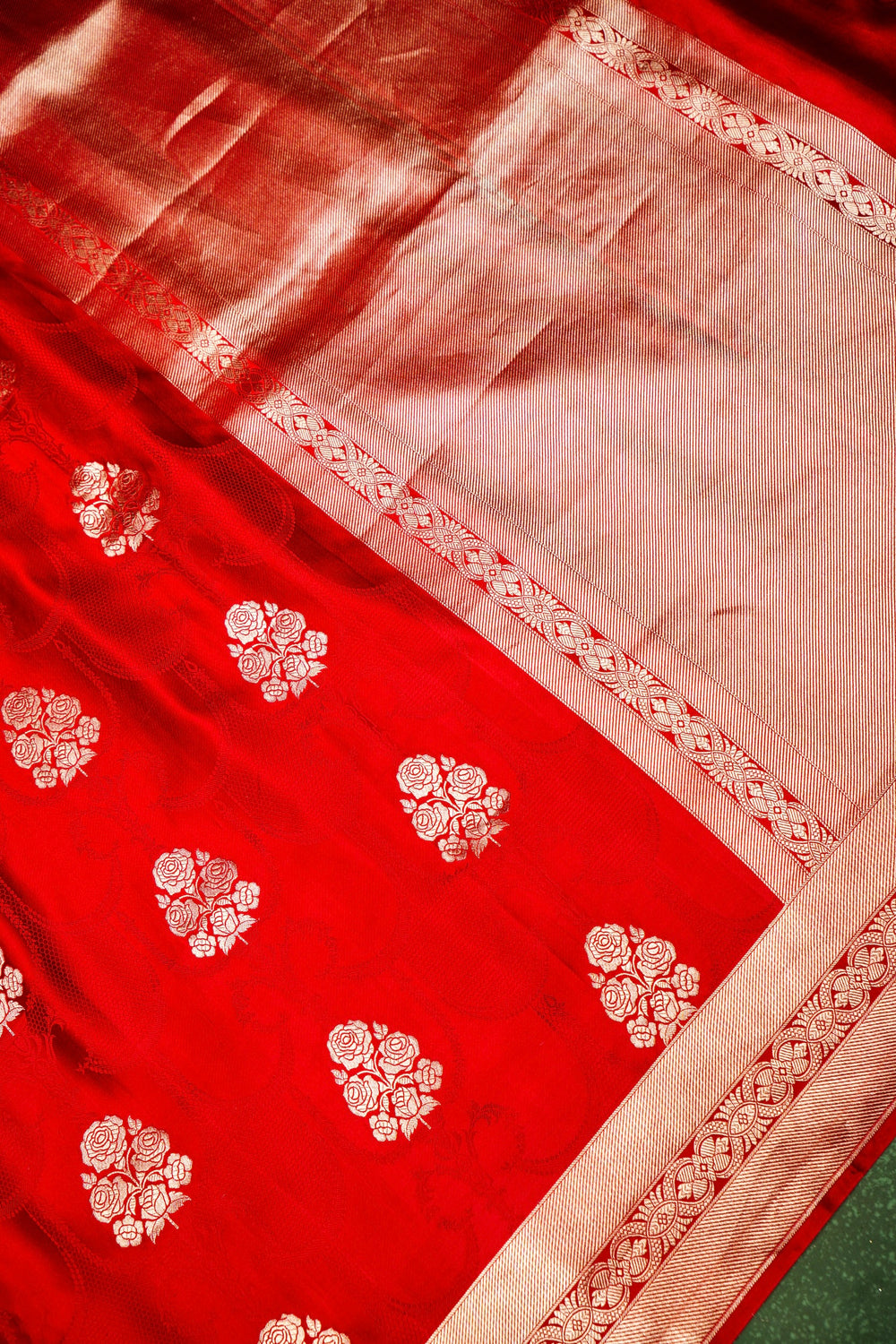 Handwoven Red Banarasi Mashru Silk Saree