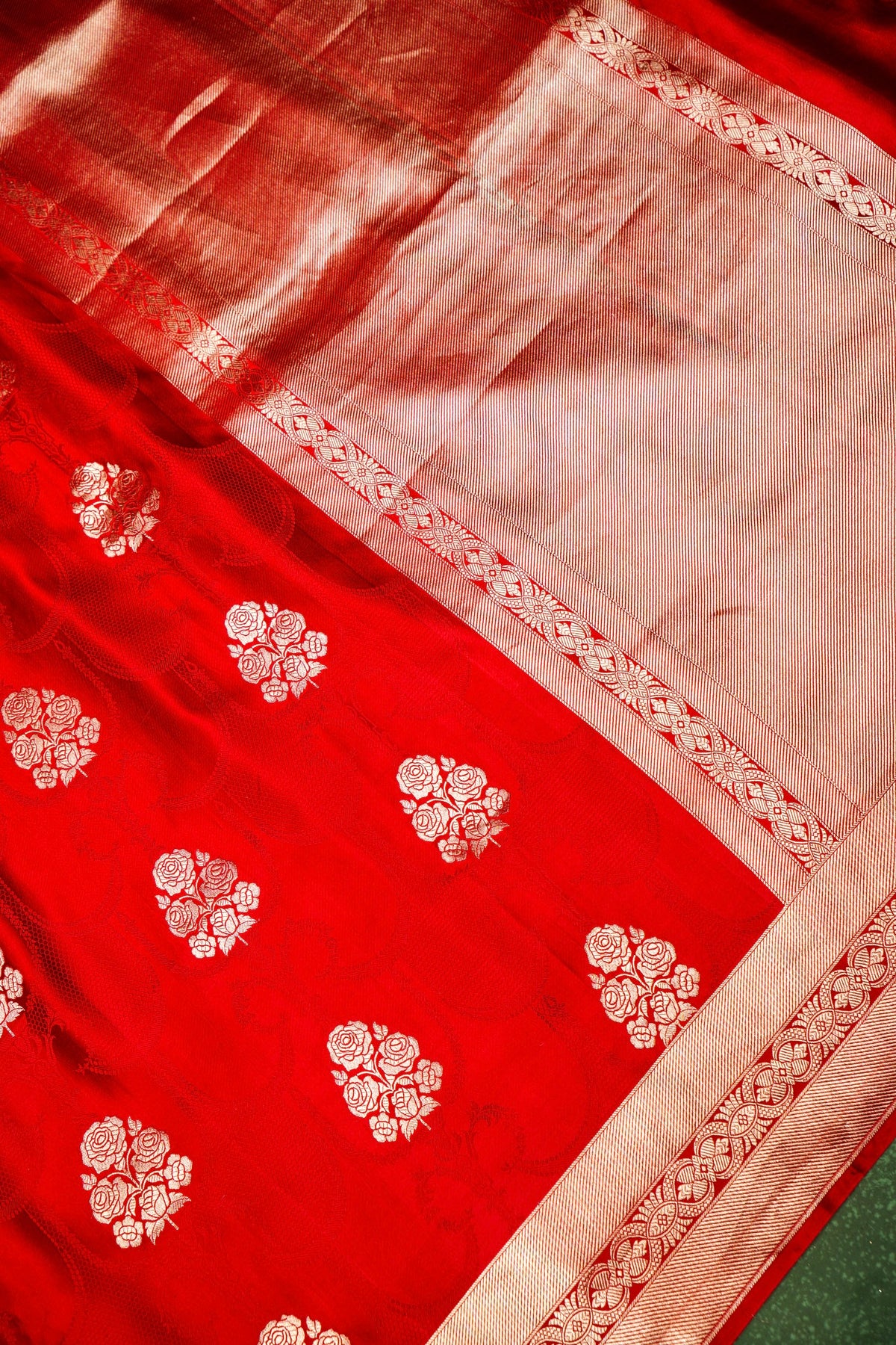 Handwoven Red Banarasi Mashru Silk Saree