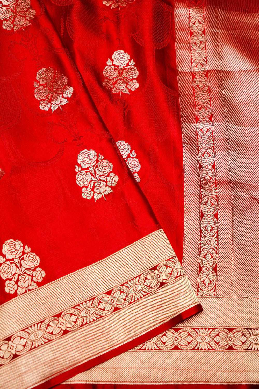 Handwoven Red Banarasi Mashru Silk Saree