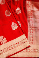 Handwoven Red Banarasi Mashru Silk Saree