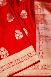 Handwoven Red Banarasi Mashru Silk Saree