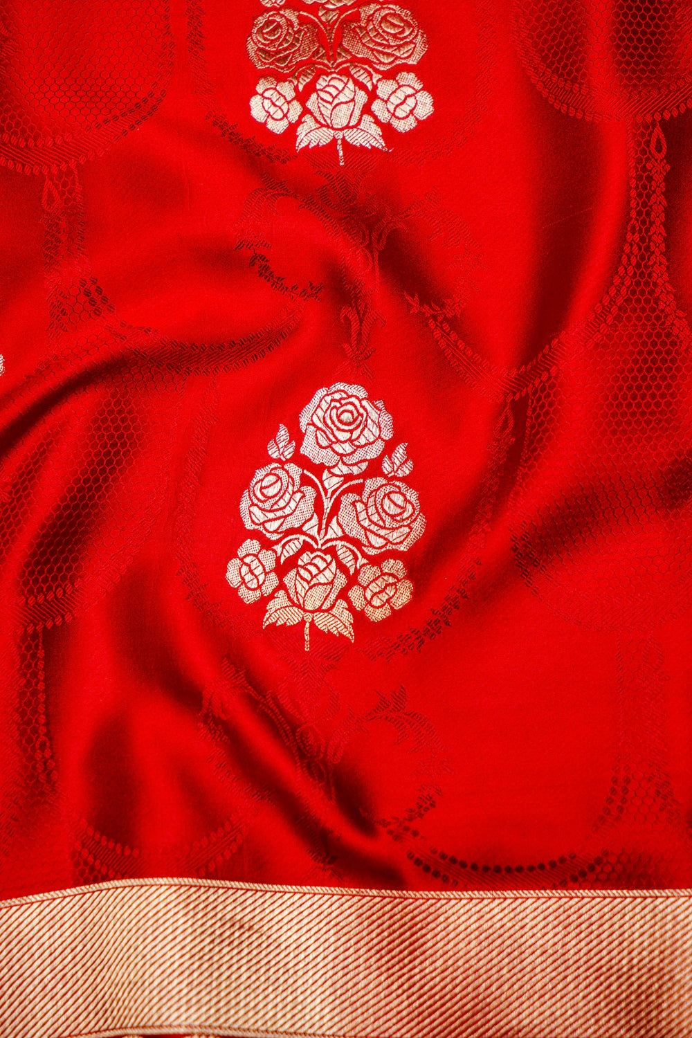 Handwoven Red Banarasi Mashru Silk Saree