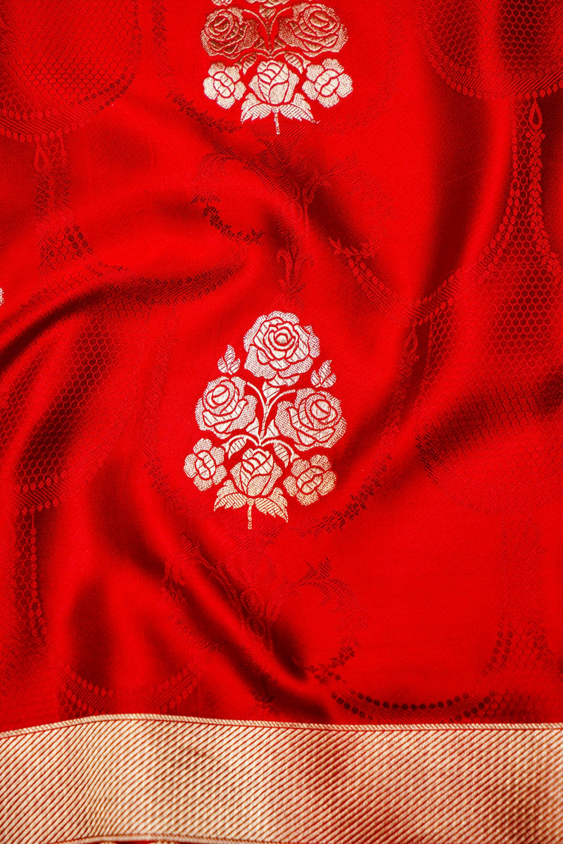 Handwoven Red Banarasi Mashru Silk Saree