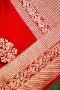 Handwoven Red Banarasi Mashru Silk Saree