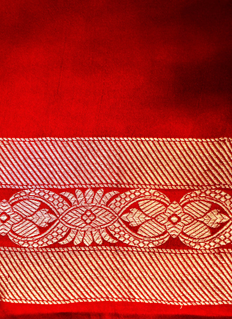 Handwoven Red Banarasi Mashru Silk Saree