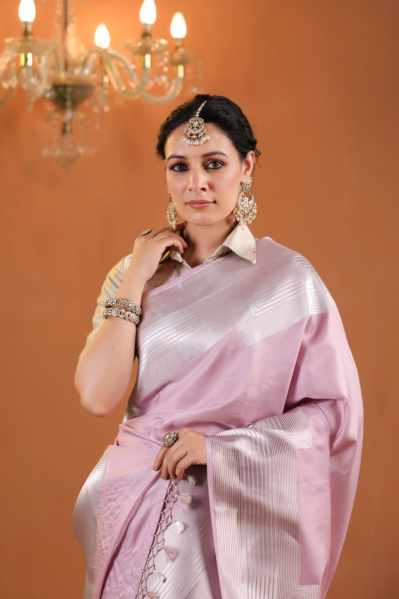 Safar | Handwoven Onion Pink Banarasi Mashru Silk Saree