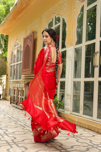 Phool | Handwoven Red Banarasi Katan Silk Saree