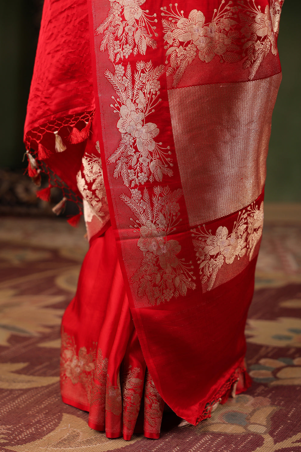 Phool | Handwoven Red Banarasi Katan Silk Saree