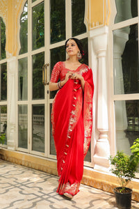 Phool | Handwoven Red Banarasi Katan Silk Saree