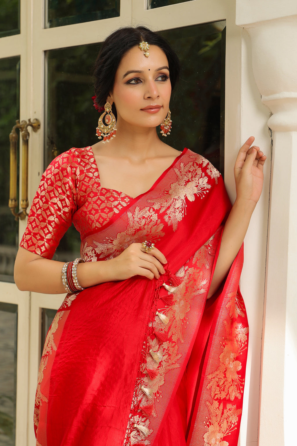 Handwoven Red Banarasi Katan Soft Silk Saree