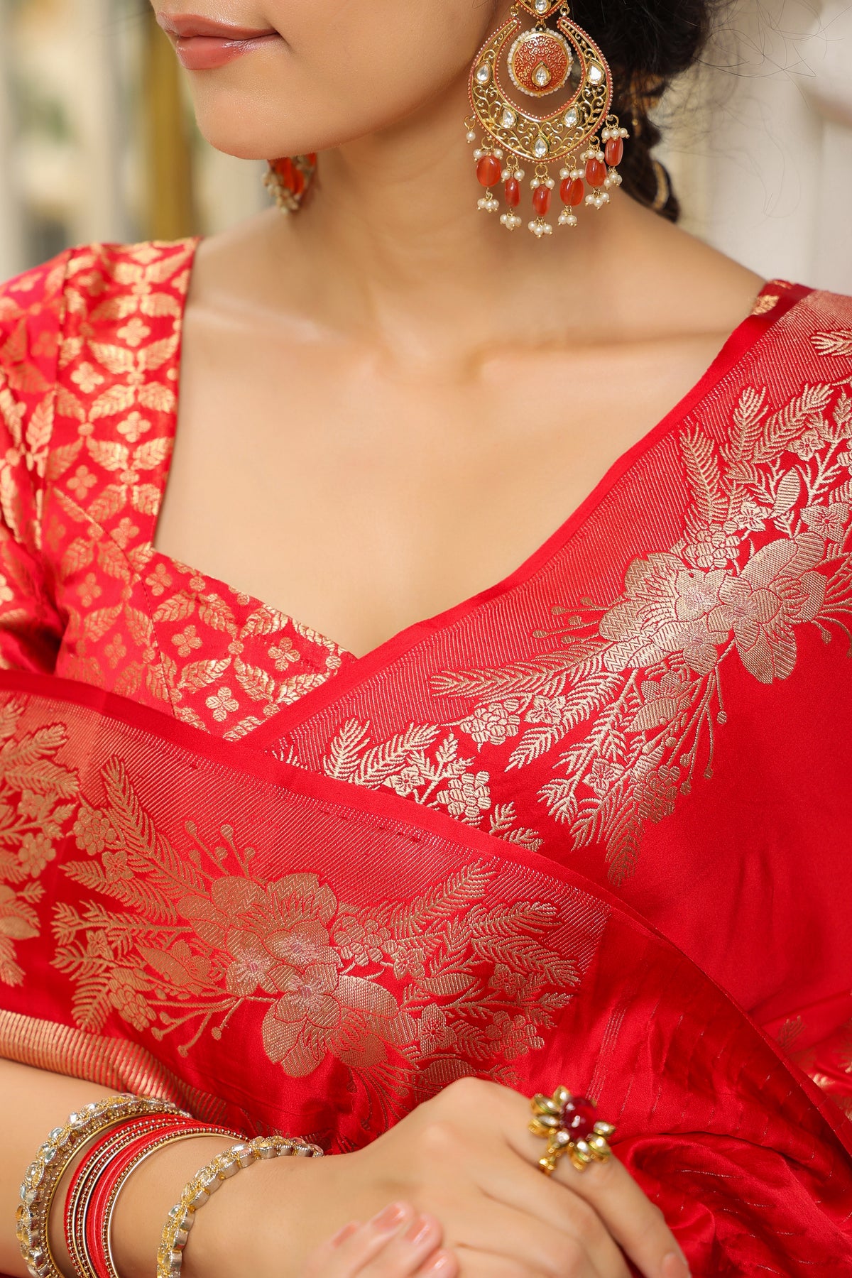 Phool | Handwoven Red Banarasi Katan Silk Saree