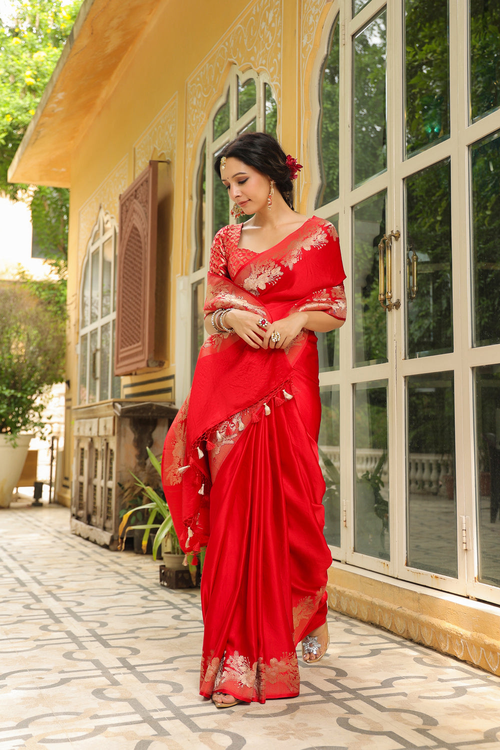 Phool | Handwoven Red Banarasi Katan Silk Saree