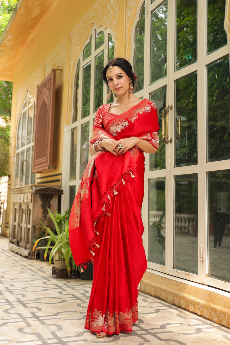 Phool | Handwoven Red Banarasi Katan Silk Saree