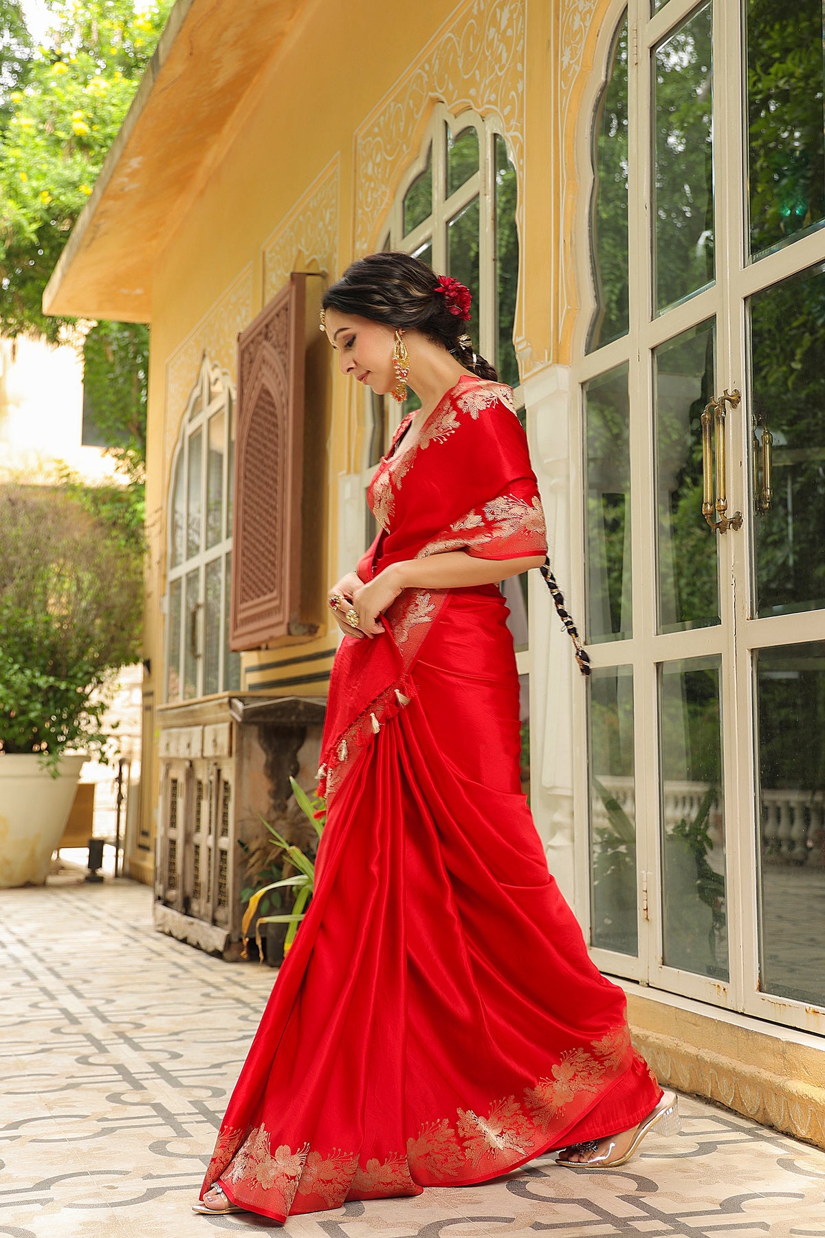 Phool | Handwoven Red Banarasi Katan Silk Saree