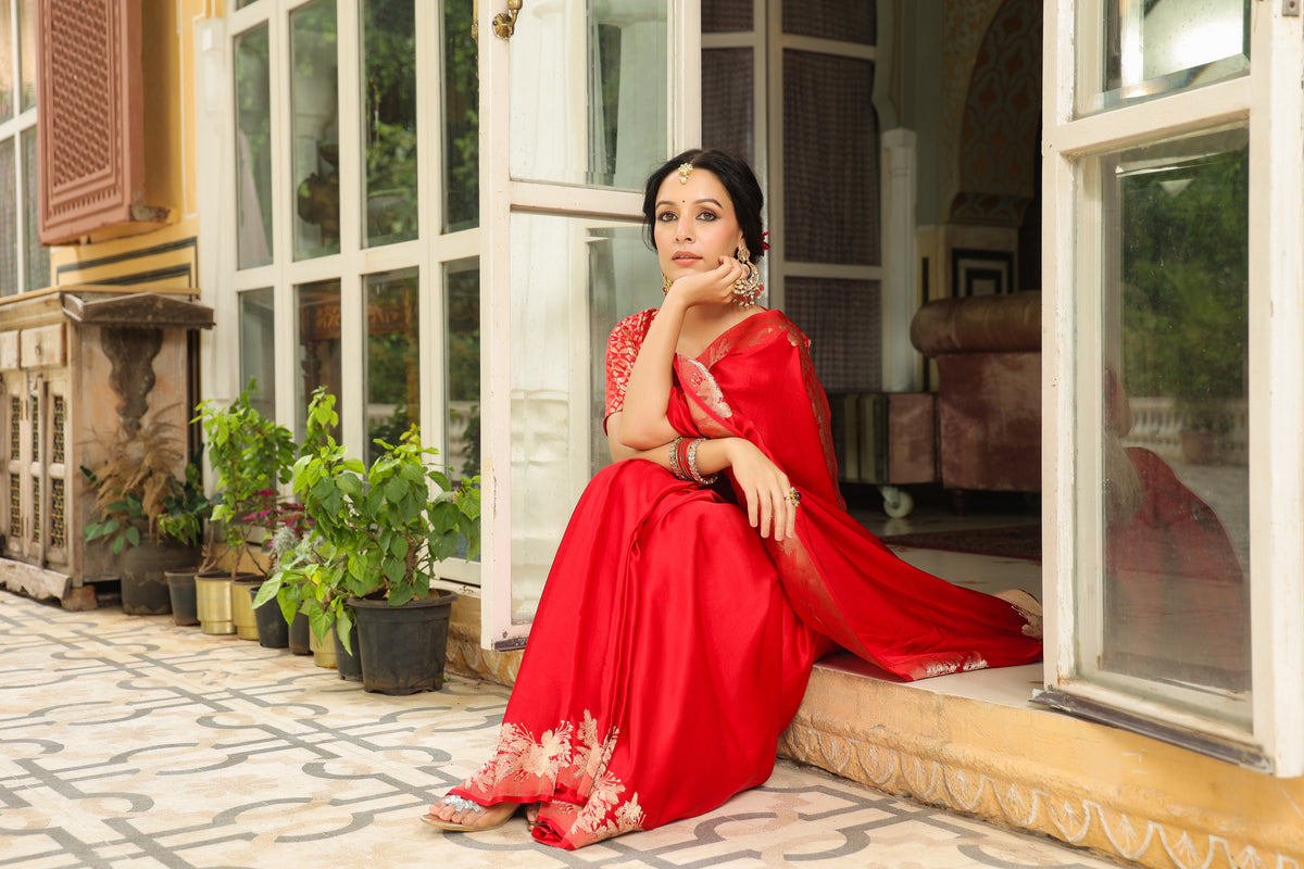 Phool | Handwoven Red Banarasi Katan Silk Saree