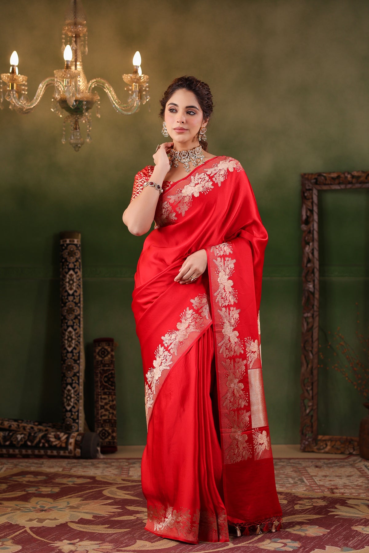 Phool | Handwoven Red Banarasi Katan Silk Saree