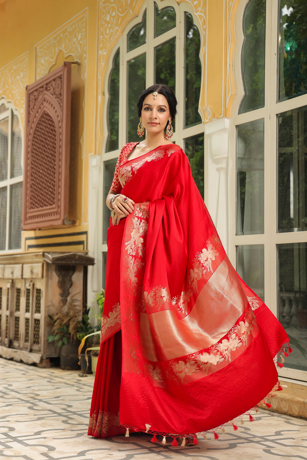 Phool | Handwoven Red Banarasi Katan Silk Saree