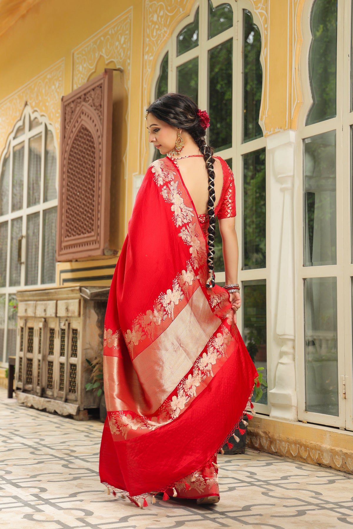 Phool | Handwoven Red Banarasi Katan Silk Saree