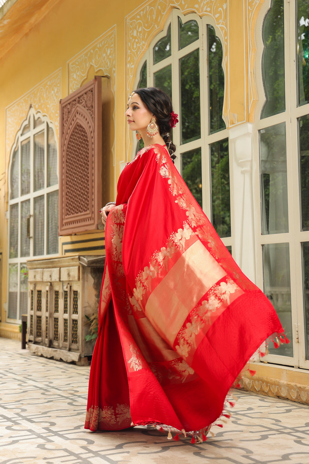 Phool | Handwoven Red Banarasi Katan Silk Saree