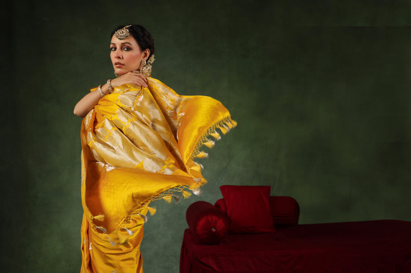 Parva | Handwoven Yellow Banarasi Mashru Silk Saree