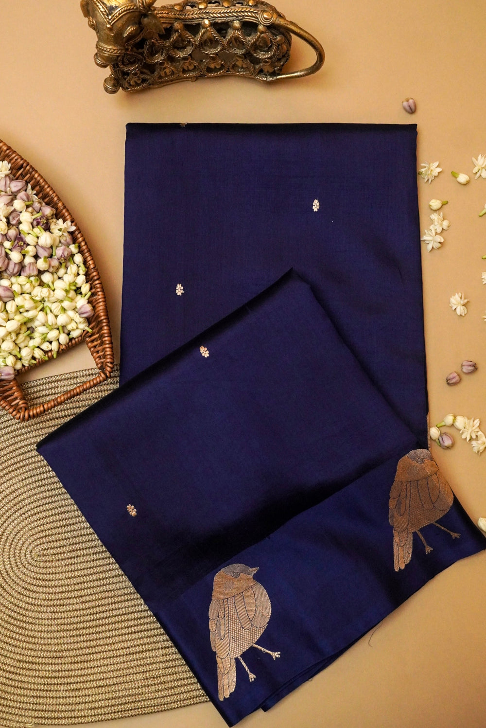 Handwoven Navy Blue Banarasi Katan Soft Silk Saree