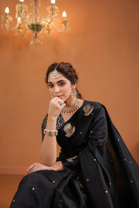 Purdaah | Handwoven Black Banarasi Katan Soft Silk Saree