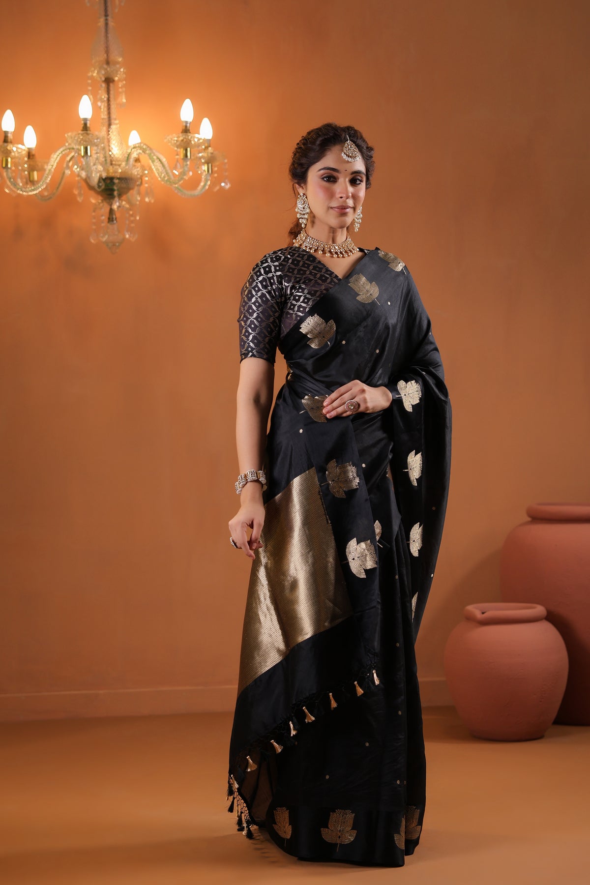 Purdaah | Handwoven Black Banarasi Katan Soft Silk Saree