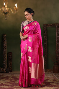 Gajj | Handwoven Pink Banarasi Katan Soft Silk Saree