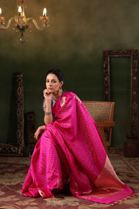 Gajj | Handwoven Pink Banarasi Katan Soft Silk Saree