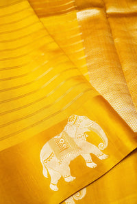 Handwoven Yellow Banarasi Soft Silk Saree