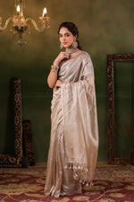 Raas | Handwoven Rose Gold Banarasi Tissue Silk Saree