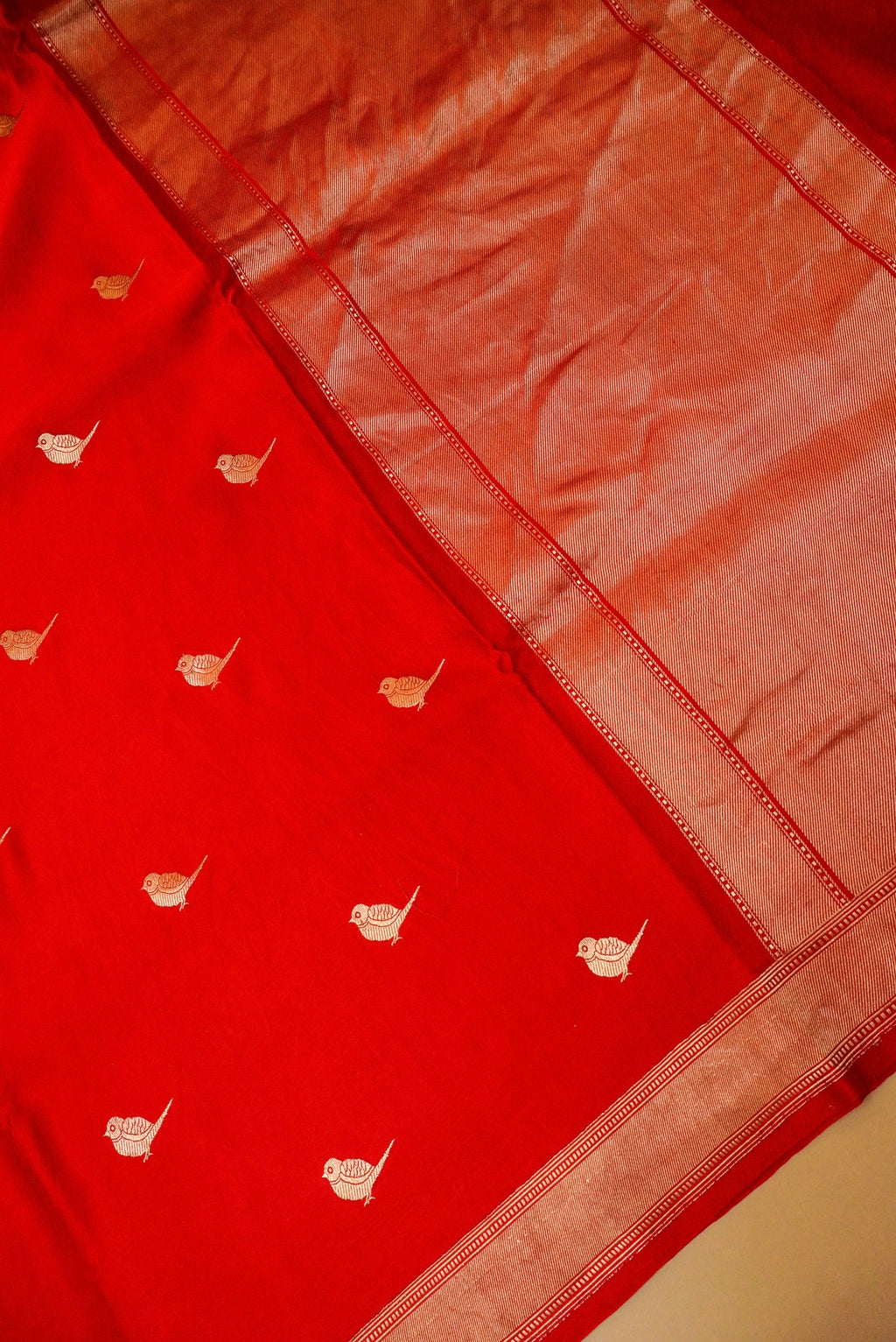 Handwoven Red Banarasi Mashru Silk Saree