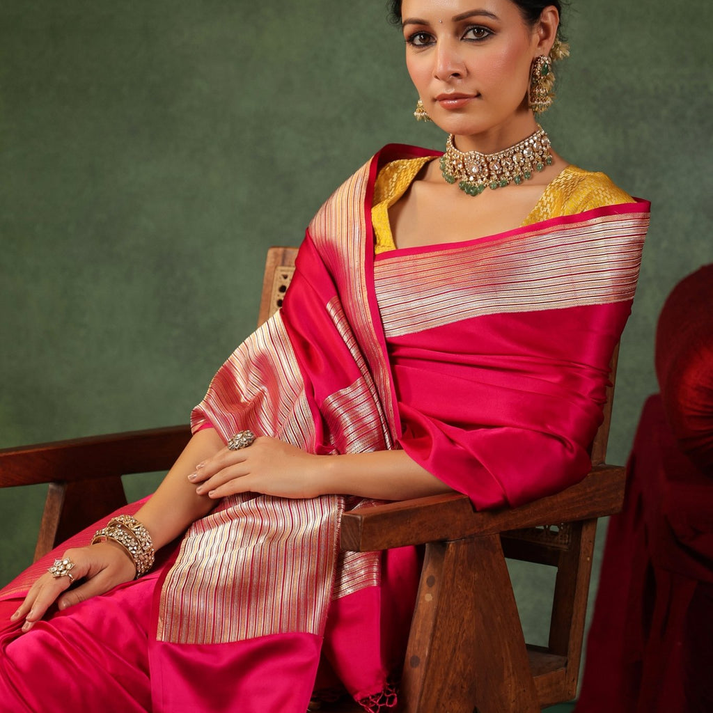 Rang | Handwoven Reddish Pink Banarasi Katan Soft Silk Saree