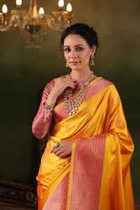 Phool | Handwoven Yellow Banarasi Mashru Silk Saree