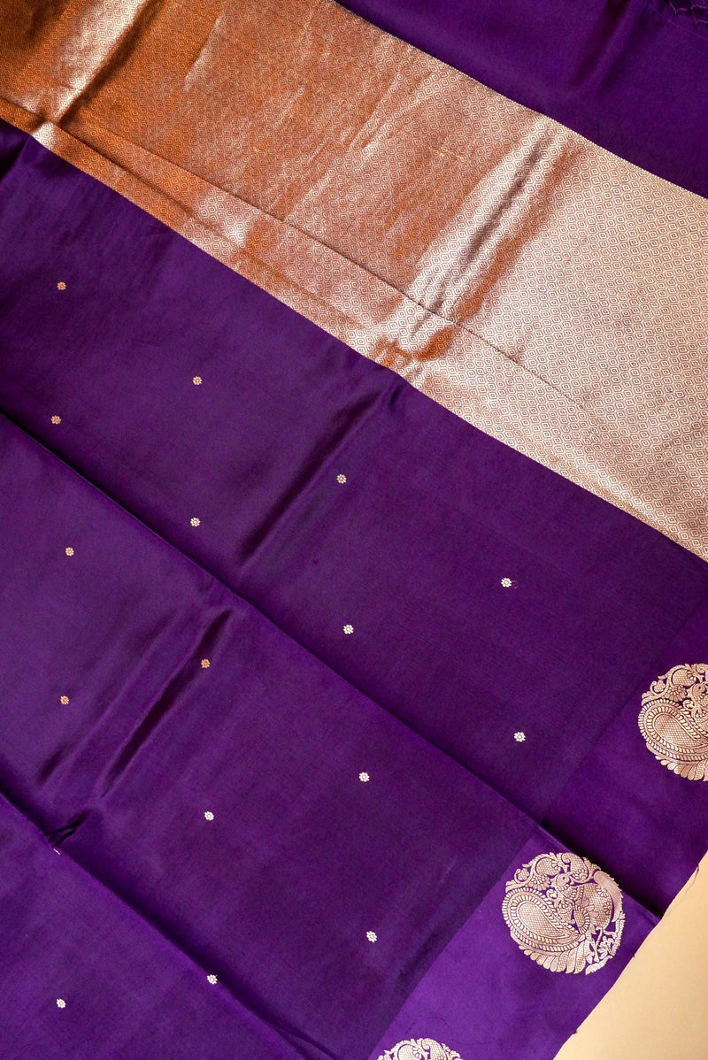 Handwoven Purple Yellow Banarasi Soft Silk Saree