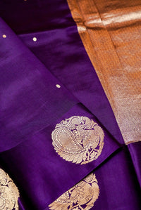 Handwoven Purple Yellow Banarasi Soft Silk Saree