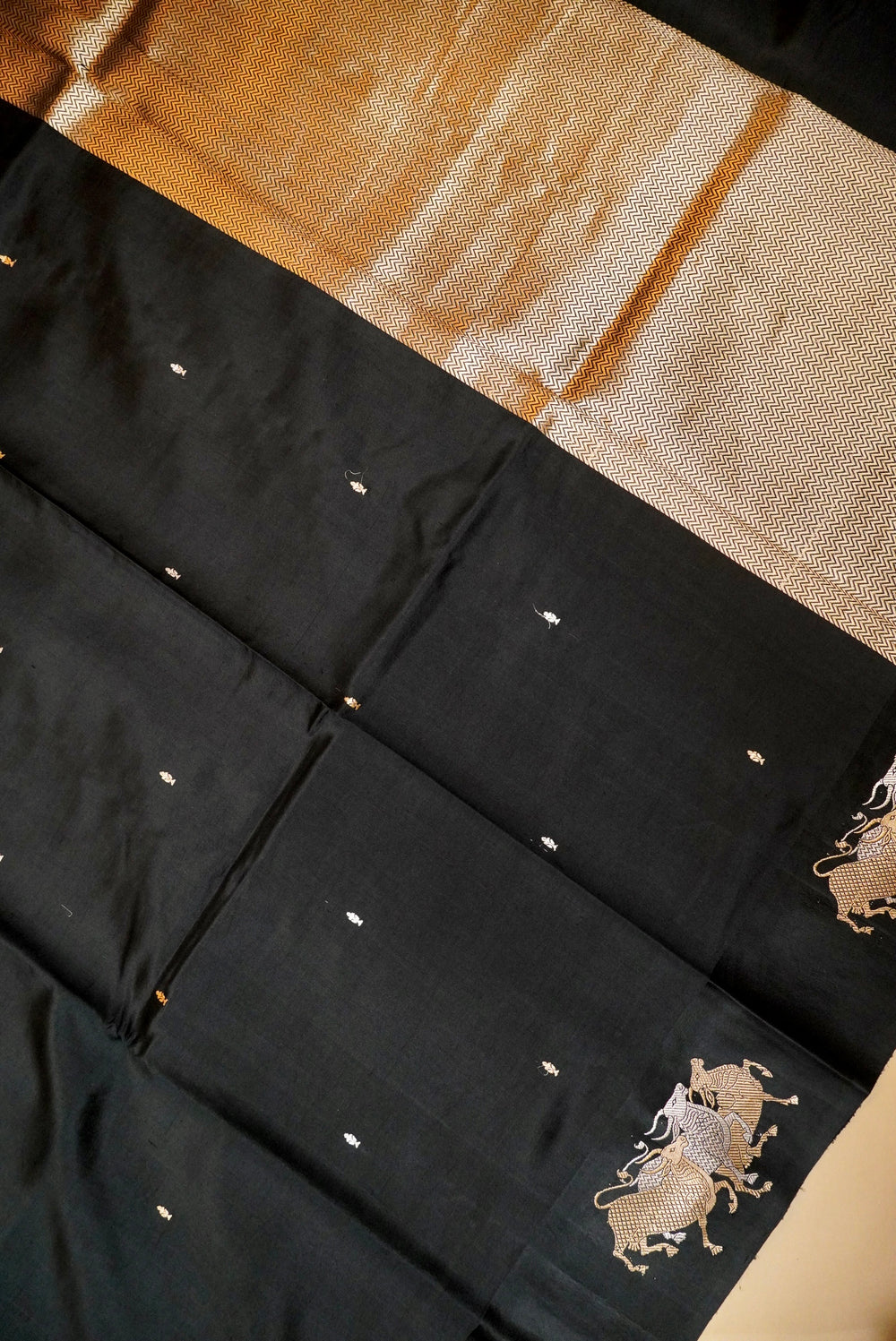 Handwoven Black Banarasi Soft Silk Saree