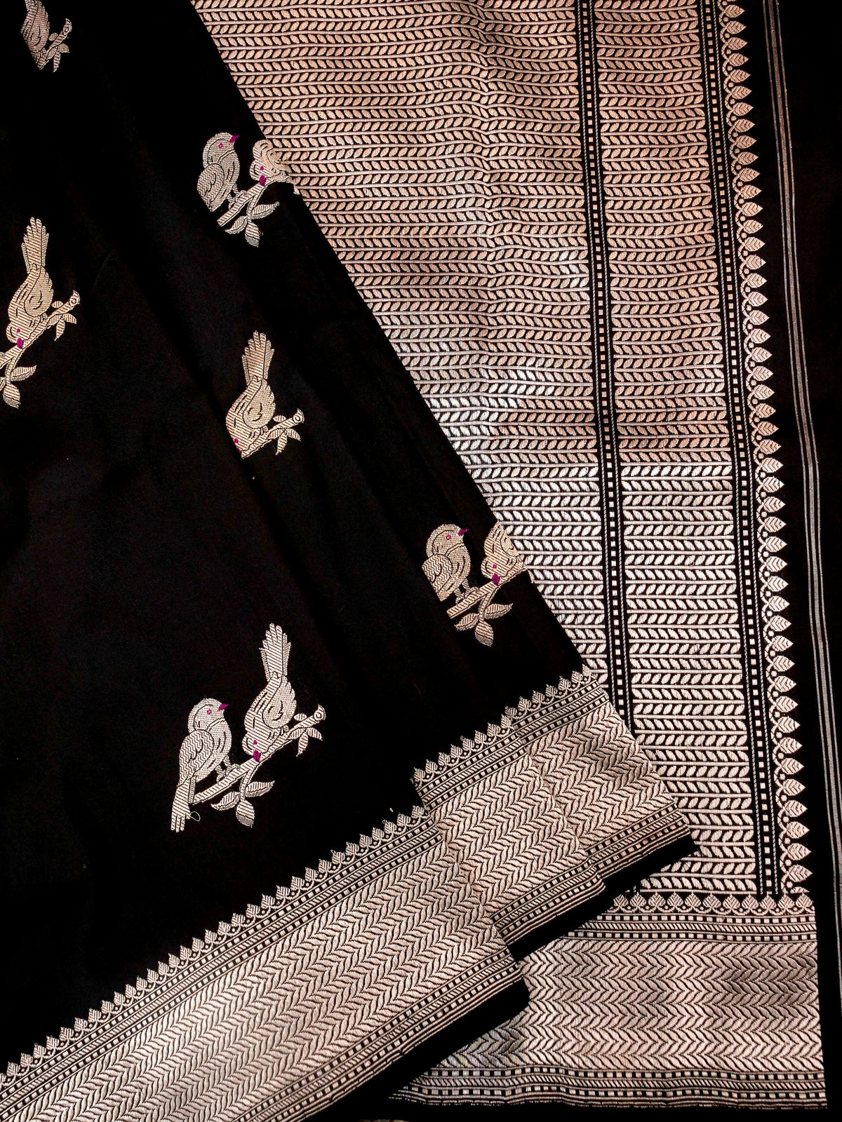 Handwoven Hot Black Banarasi Katan Silk Saree