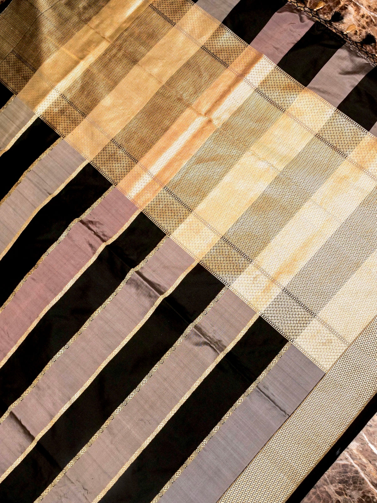 Handwoven Black & Grey Banarasi Katan Silk Saree