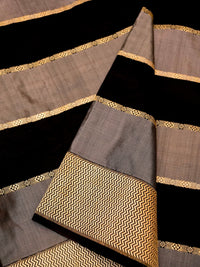 Handwoven Black & Grey Banarasi Katan Silk Saree